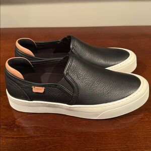 SPERRY Black Leather Slip-On Sneakers, 7, NEW!